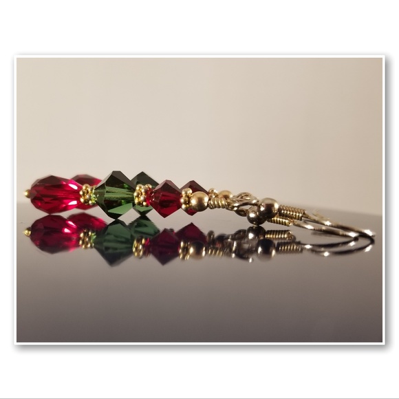 ***SOLD*** Red and Green Swarovski & Sterling Earrings - Picture 3 of 11